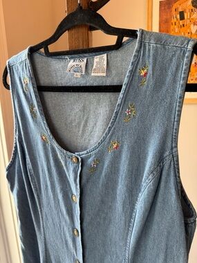 Russ Light Blue Denim Dress with Tiny Floral Embroidery